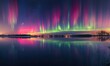 The beauty of the aurora borealis dancing across the night sky, lights reflected in lake