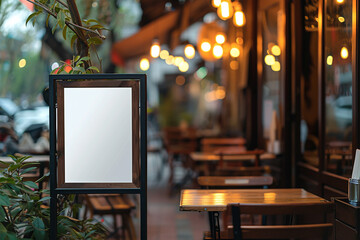 Empty banner mockups in front of a coffee shop 