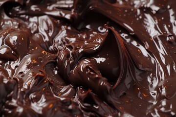 Wall Mural -   A bowls worth of melted chocolate, tightly framed, boasts flecks of chopped chocolate sprinkled atop