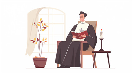 Padre  lendo a biblia na igreja - Ilustração