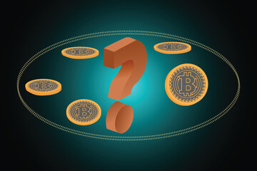 gold coins with question mark sign. bitcoin coin cryptocurrency concept banner background