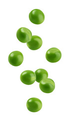 Wall Mural - Falling green Pea, isolated on white background, full depth of field