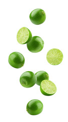 Wall Mural - falling lime slice isolated on white background, full depth of field