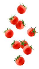 Wall Mural - falling tomato cherry isolated on white background, full depth of field