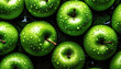 Close up of clean green apples with water drop in dark black background. Fresh fruit and Vegetable concept. Nutrition and vitamin theme. Generative AI