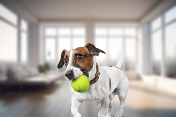 Wall Mural - Cute smart dog in living room playing