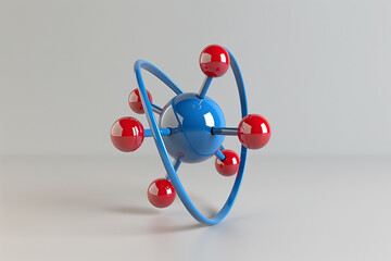 3D rendering of a blue and red atom model.