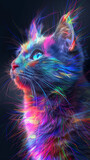 Ilustracja bajkowego kota w kolorach tęczy