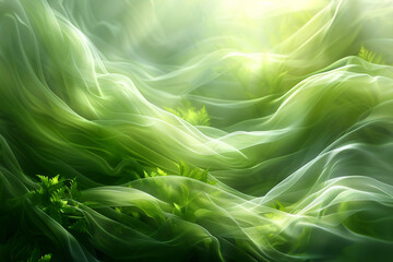 Wall Mural - Green abstract waves with a vibrant natural texture and soft light