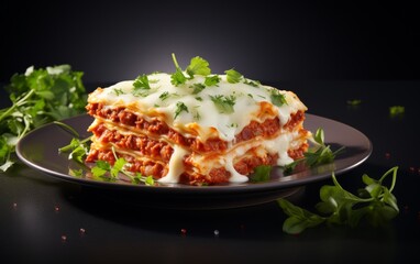 Wall Mural - Plate of lasagna adorned with melted cheese and parsley