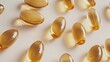 Cod liver oil omega-3 gel capsules stand against a pristine white backdrop, promoting health and wellness. Invest in natural nutrition.