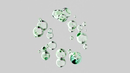 Looped 3d animation, clear bubbles spinning around, flying glass jelly balls, abstract background, purity concept. Glass balls of bluish glass. Smooth rotation. Hydrogel and beads. Macro video