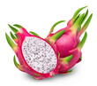 Dragon fruit and half of pitahaya isolated on transparent background.