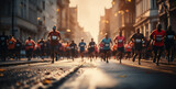 Fototapeta Londyn - Marathon. A crowd of people running along a city street. Concept of sport, healthy lifestyle