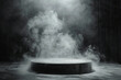 podium with black dark smoke background