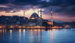 Night view of the beautiful mosque with sea