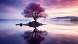 Fototapeta  - Purpel Tree or Lavender tree stands on a misty islet