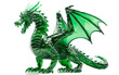 A vibrant green glass figurine of a dragon, poised as if ready to take flight