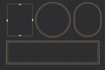 Wall Mural - line golden frame, celestiam minimal esoteric border, mystyc linear decoration with dots, corners is