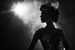 A girl in dramatic lighting highlighting the silhouette of a model in a bold fashion piece, A captivating image showcasing dramatic lighting