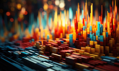 Poster - Three-Dimensional Business Data Visualization with Gradient Bars Ranging from Red to Blue, Depicting Growth and Analysis
