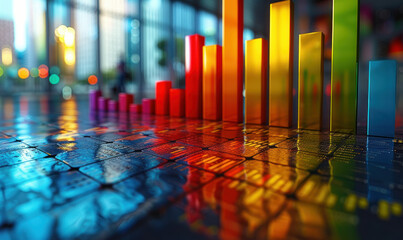 Poster - Abstract Financial Growth Concept with a Colorful Keyboard Visualizing Rising Sales, Analytics, and Technology Trends