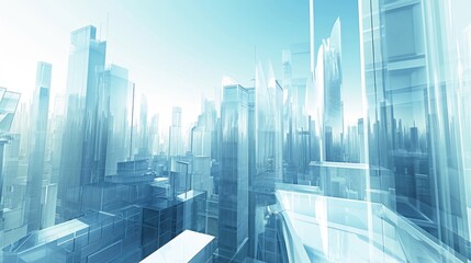 Poster - Dynamic 3D cityscape with futuristic skyscrapers, A futuristic urban landscape rendered in dynamic 3D, characterized by towering skyscrapers and advanced architectural design.