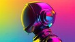 humanoid robot with a glossy finish stands illuminated by striking neon lights in a conceptual representation of artificial intelligence and future technology. Generative AI