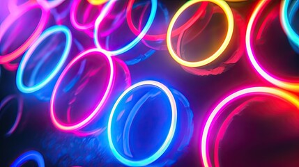 Aufkleber - Glowing neon circles forming an abstract pattern, An abstract pattern created by glowing neon circles, radiating vibrant colors and futuristic vibes