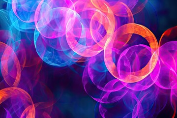 Aufkleber - Glowing neon circles forming an abstract pattern, An abstract pattern created by glowing neon circles, radiating vibrant colors and futuristic vibes