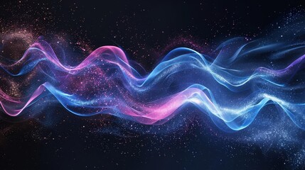 Abstract background with black, blue and purple space waves, digital illustration