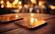 Two coasters rest peacefully on a rustic wooden table