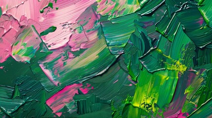 Wall Mural - Abstract colorful art background with rough green and pink brushstrokes, oil or acrylic paint texture on canvas