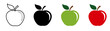 Apple icon set Apple icon collection green and red - vector outline and silhouette Apple line icon nutrition vector flat fruit. Apple stroke outline icon illustration logo