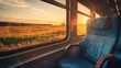 Train Journey: Empty Seat with Sunset Landscape View