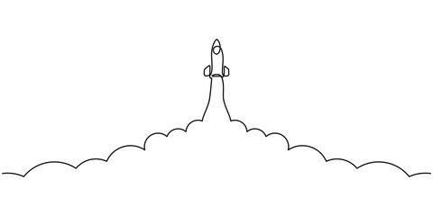 One continuous line drawing of Rocket space ship launch