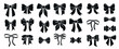 © Iulia - Set of simple decorative holiday ribbon bows for gifts, to decorate hair on white background. Bow silhouette for gift wrapping for birthday, Christmas, New Year. Isolated Flat Vector EPS10