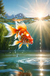 Beautiful goldfish swimming in the aquarium.