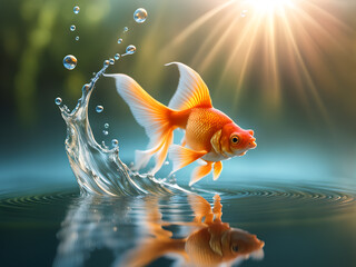 Wall Mural - Beautiful goldfish swimming in the aquarium.