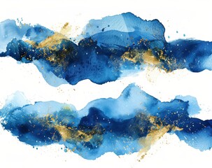 Poster - Pair of blue and gold watercolor paintings displayed on a clean white background