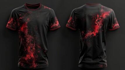 A template for creating an e-sport t-shirt with a black and red layout