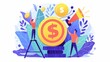 Financial growth concept illustration with large coin, people, megaphone, and growth chart. Investment and financial planning concept for banner, presentation