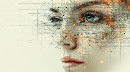 Illustration modern of a human with a gear icon made from lines, triangles, and particles.