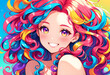 Una  imagen de una chica hermosa manga con cabello colorido