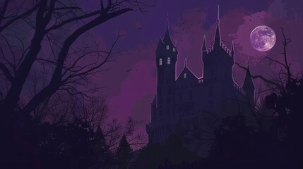 Wall Mural - haunted castle in creepy spooky night, horror halloween concept illustration