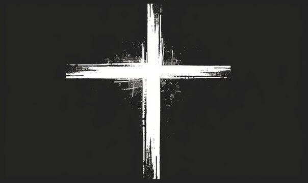 A white cross is drawn on the black background, simple and minimalistic design Generative AI