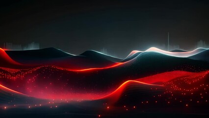 Poster - 3d rendering of abstract digital landscape with flowing particles on black background, Abstract digital background featuring flowing waves and data points, AI Generated