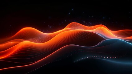 Poster - 3d illustration of abstract digital background with flowing particles. Futuristic wave design, Abstract digital background featuring flowing waves and data points, AI Generated