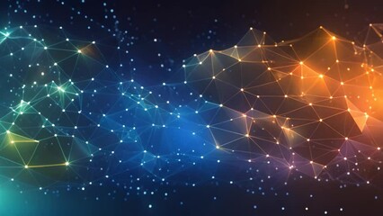 Poster - Abstract polygonal space low poly dark background with connecting dots and lines, Abstract illustration of data flowing through a network of nodes and interconnected lines, AI Generated