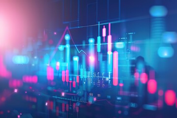 Poster - Business candle stick graph chart of stock market investment trading on blue background. Bullish point, Trend of graph illustration 